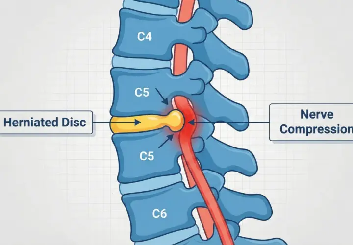 Ernia del disco cervicale C5-C6 causa compressione nervosa e brachialgia che non passa.