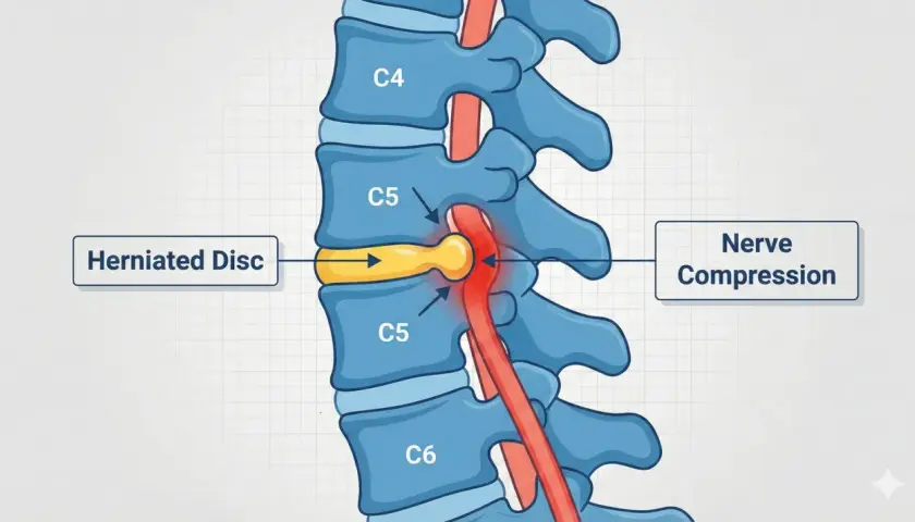 Ernia del disco cervicale C5-C6 causa compressione nervosa e brachialgia che non passa.
