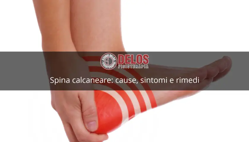 Dolore al tallone? L'immagine mostra una spina calcaneare con indicazioni sui rimedi.