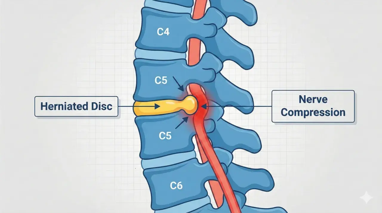 Ernia del disco cervicale C5-C6 causa compressione nervosa e brachialgia che non passa.