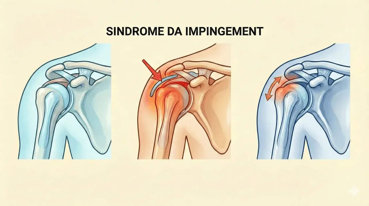 Illustrazione della sindrome da impingement alla spalla, che causa dolore spalla insopportabile.