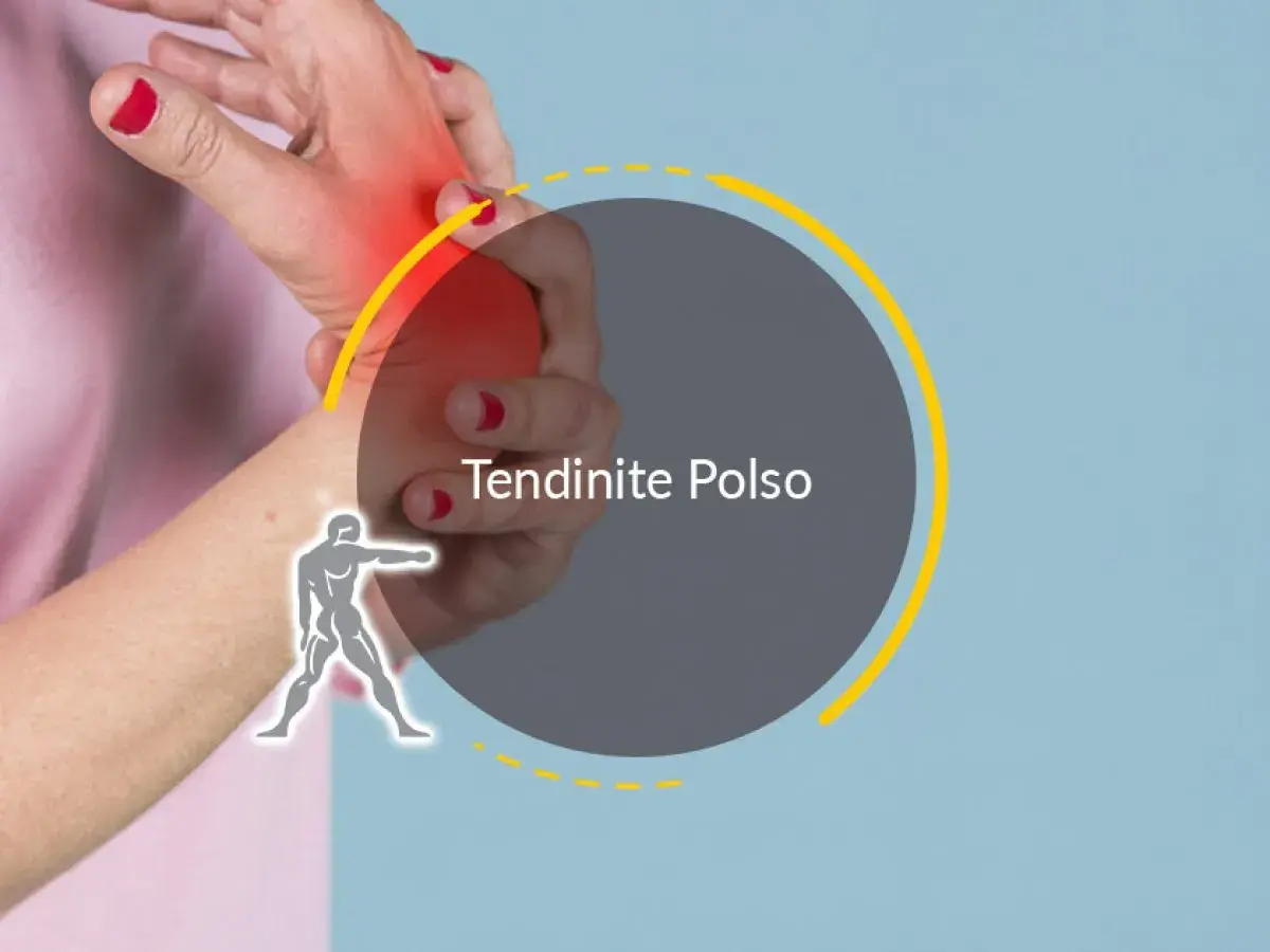 Mano con arrossamento e dolore al polso quando lo ruoto. Testo: Tendinite Polso.