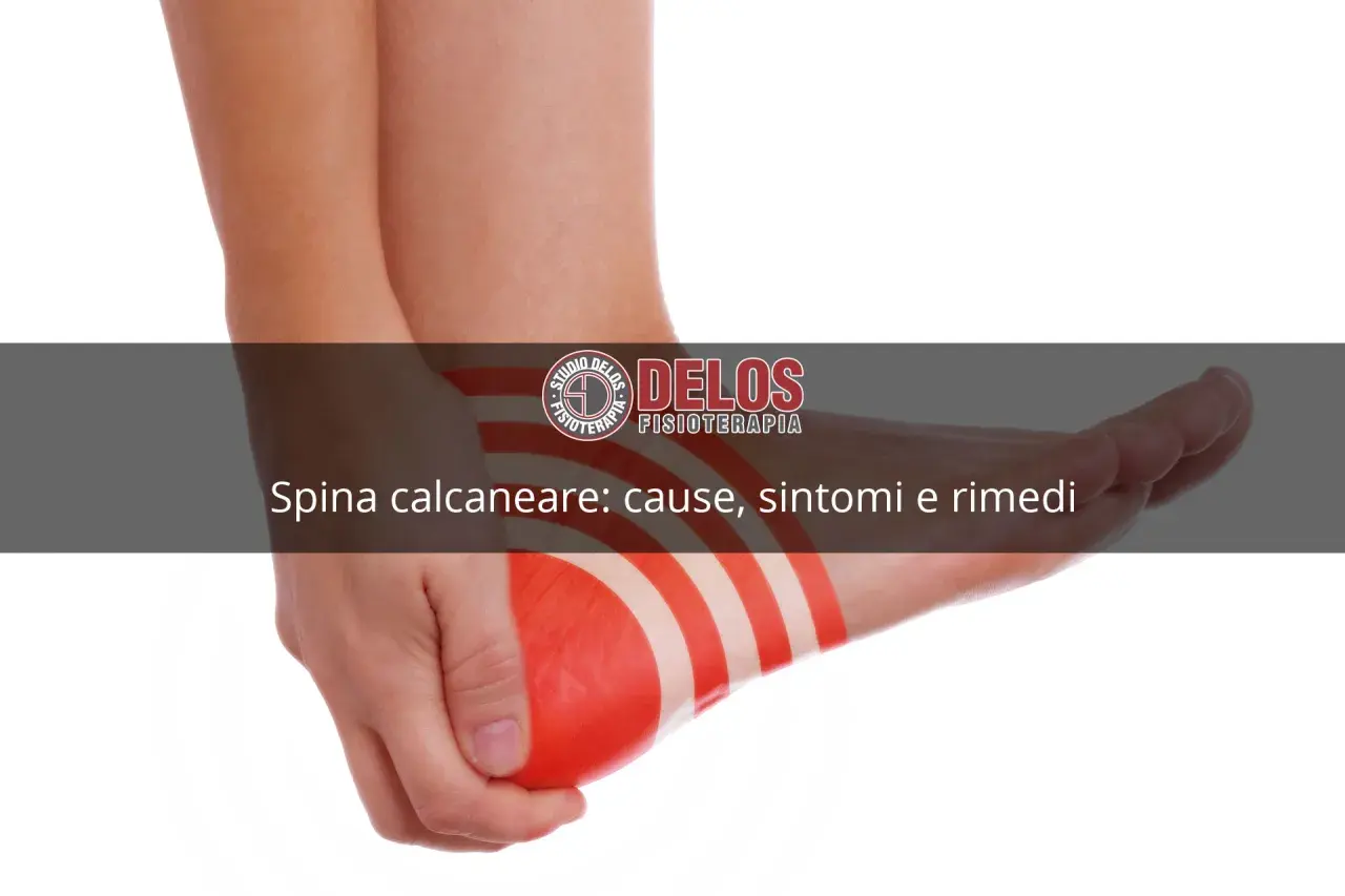 Dolore al tallone? L'immagine mostra una spina calcaneare con indicazioni sui rimedi.
