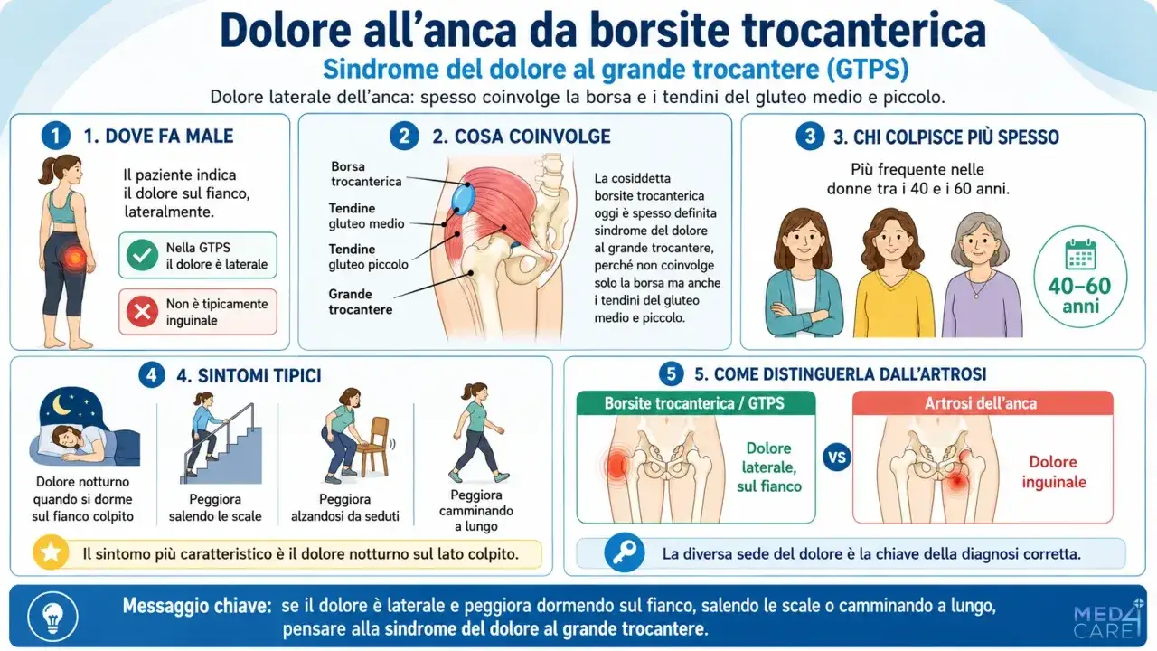 Dolore laterale all'anca, peggiora di notte e con il movimento: possibili rimedi per la sindrome del dolore al grande trocantere (GTPS).