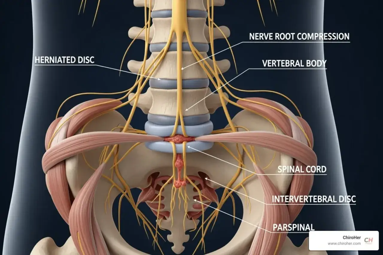 Ernia del disco e compressione nervosa: cause comuni di dolore fisso alla schiena. Anatomia della colonna vertebrale.