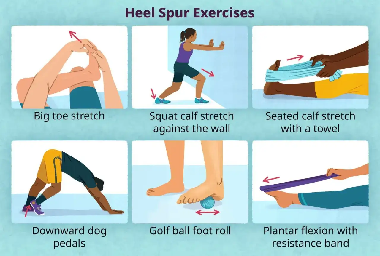 Esercizi per sperone calcaneare: allungamento dita, squat, rotolamento pallina, ecc. per tallonite rimedi veloci.